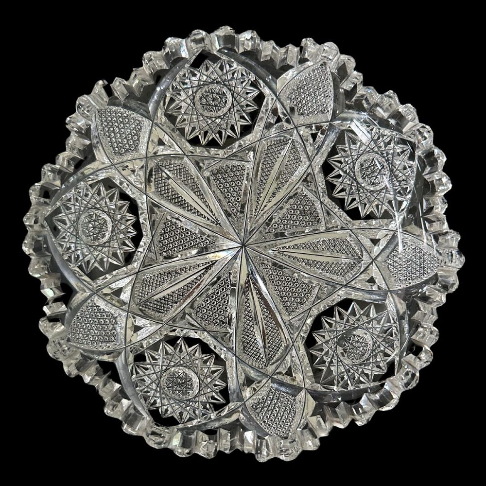Vintage MCM Mid-Century Modern Hand Cut Lead Crystal Bowl Candy Heavy Dish